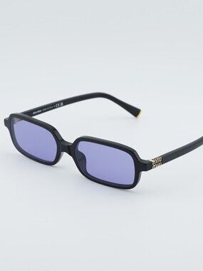 Miu Miu MU11ZS 16K01O Women Sunglasses Black Rectangle Frame, Violet Lenses